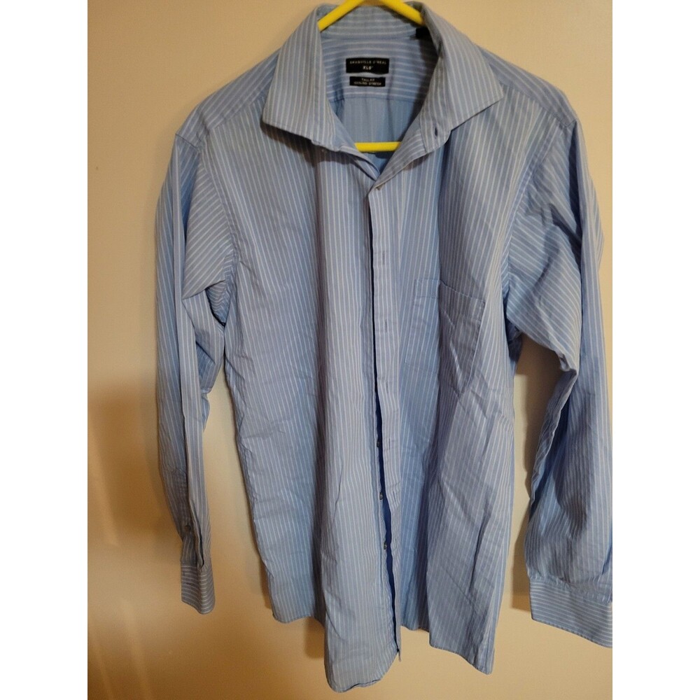 Shaquille O'neal XLG Tall Fit Cooling Stretch Stripped Blue Dress Shirt (A18)